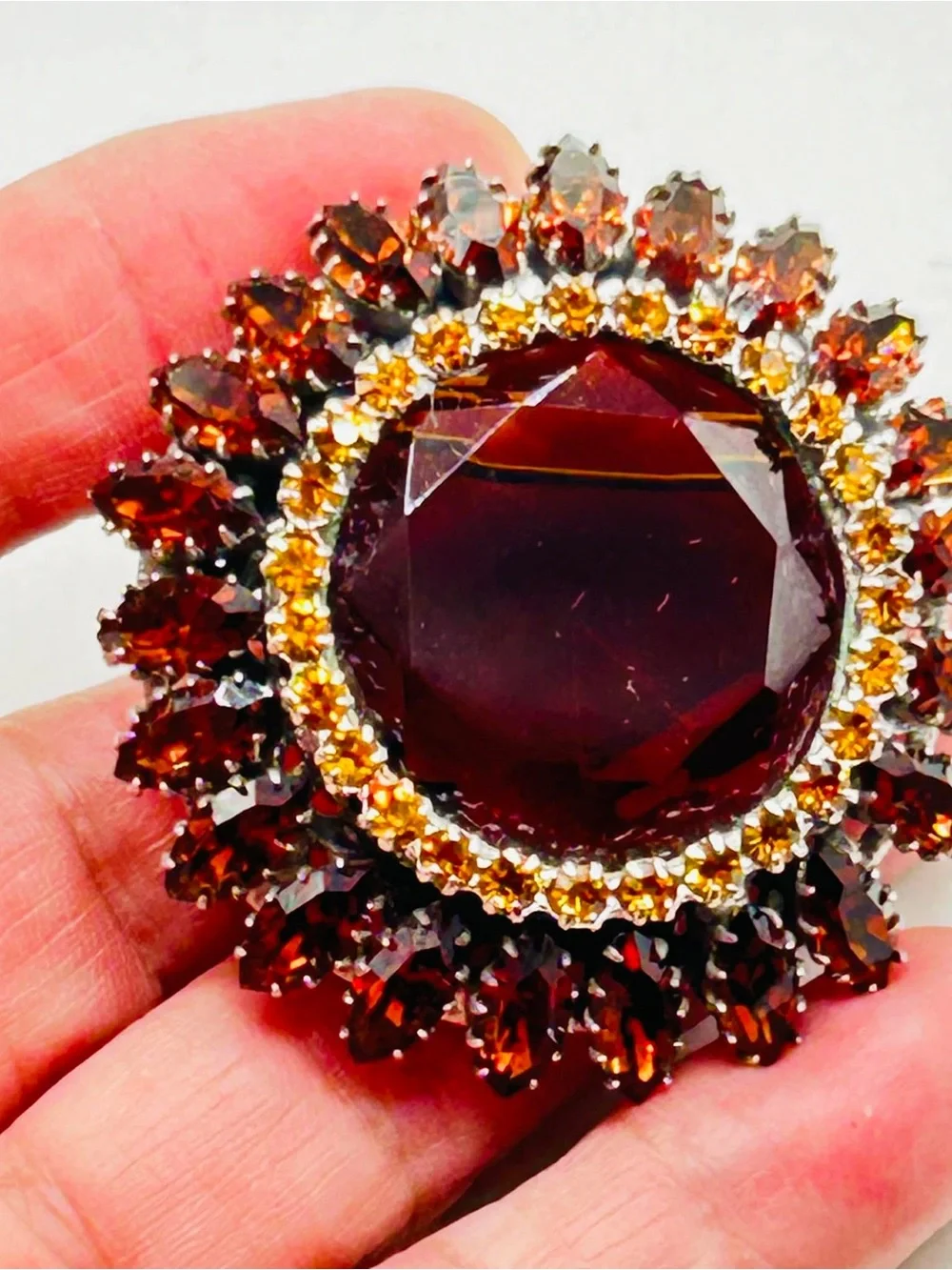 Vintage Original by Robert Topaz Glass Rhinestone  Brooch Pendant Combination